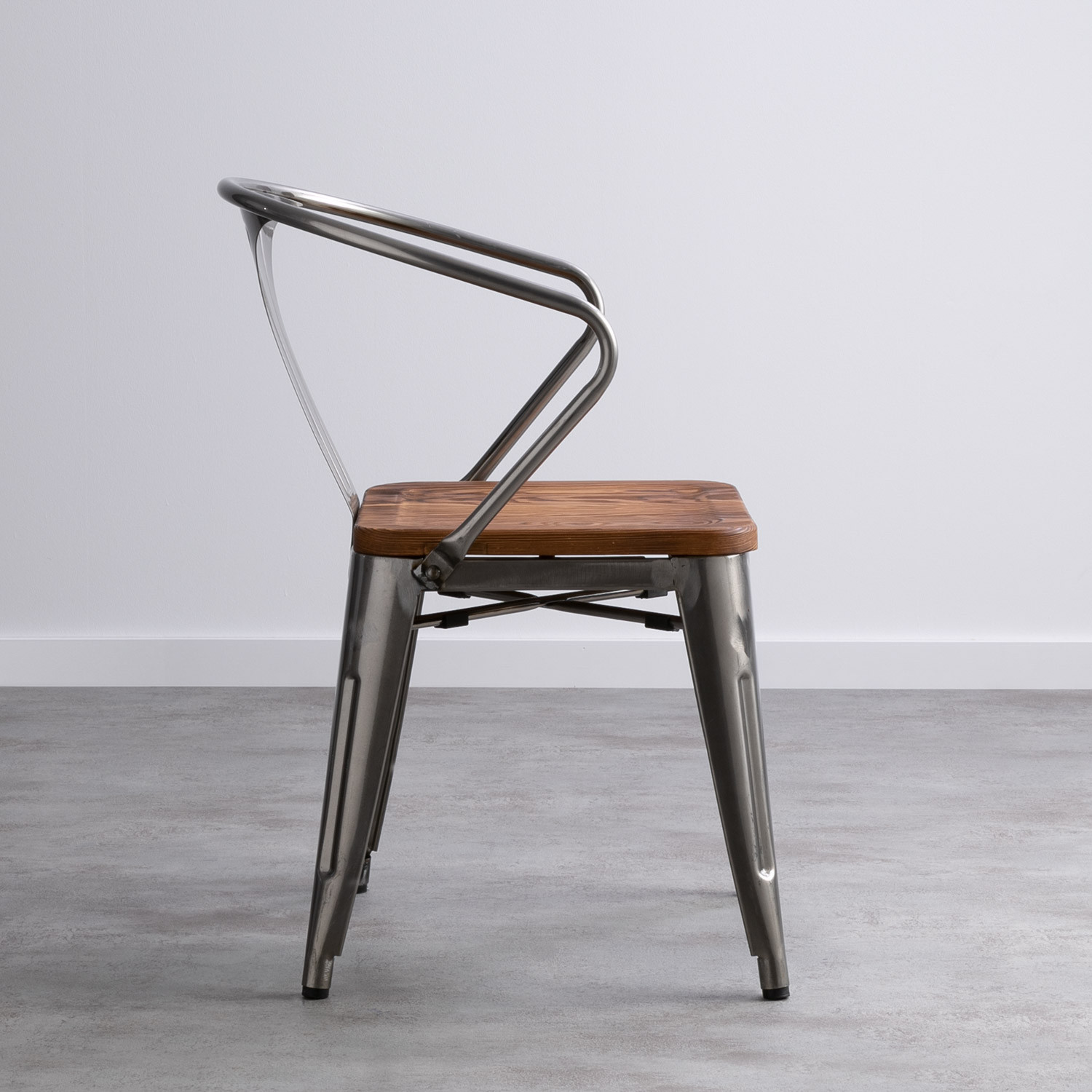 Silla De Acero Con Asiento De Madera Industrial - themasie.com