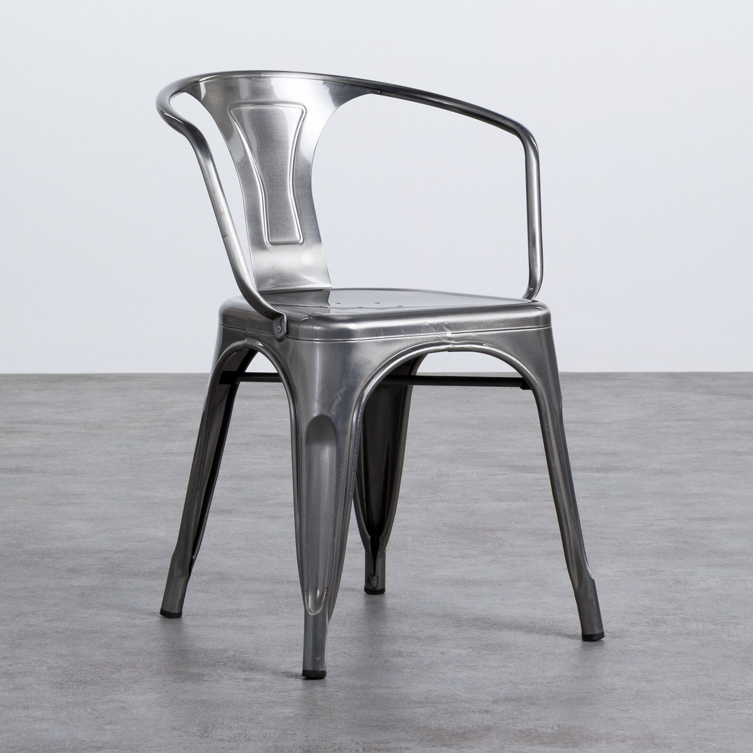 Silla De Metal Con Reposabrazos Industrial En Metal Cepillado