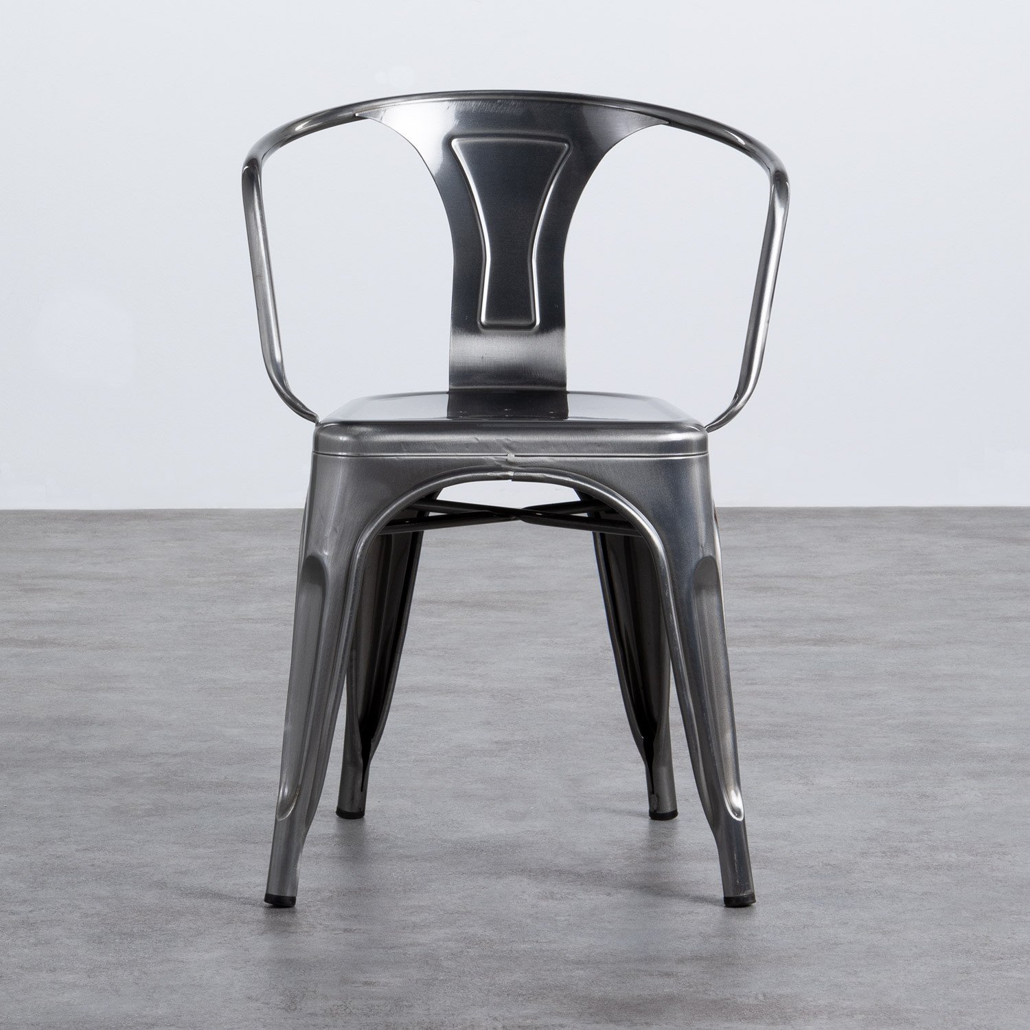 Silla De Metal Con Reposabrazos Industrial En Metal Cepillado