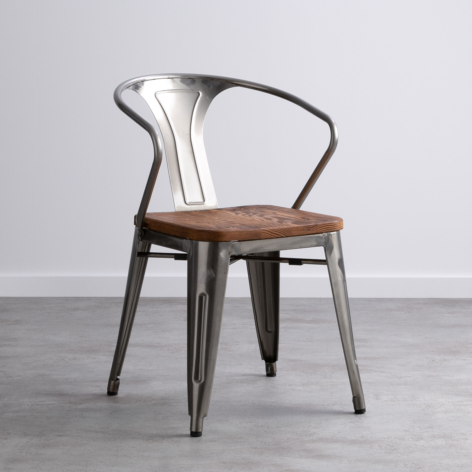 Chaise en Acier avec Assise en Bois Industriel  themasie.com